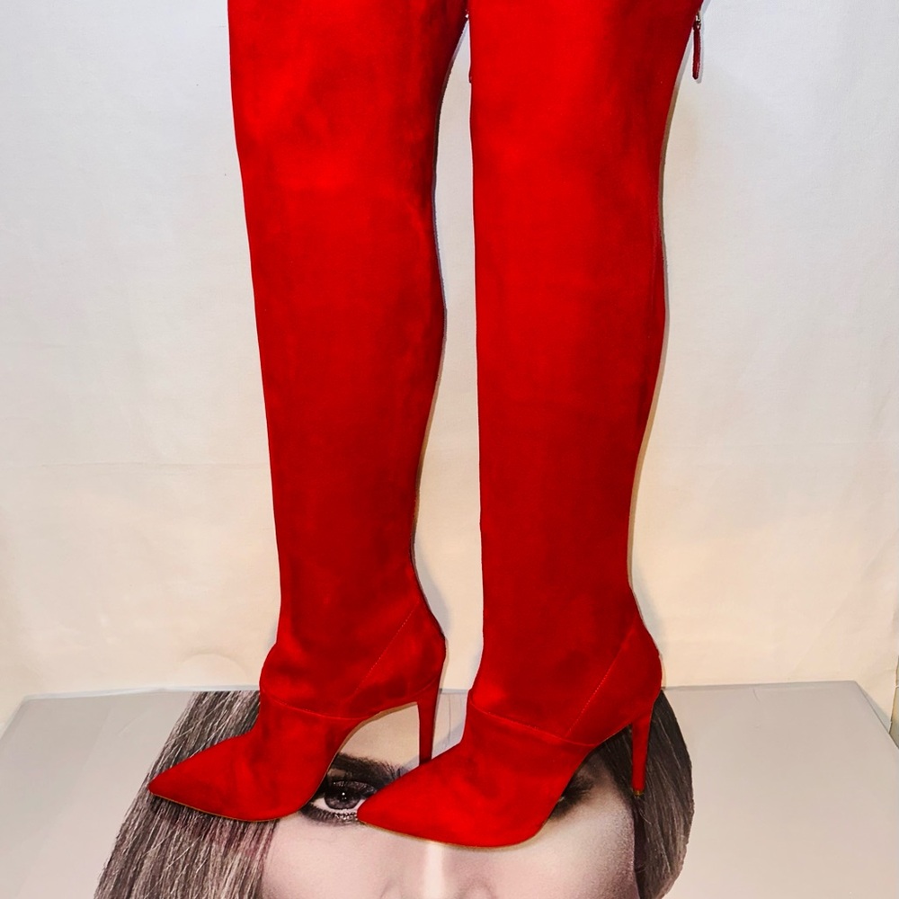 Jennifer Lopez Vibrant Red Over-the-Knee Boots